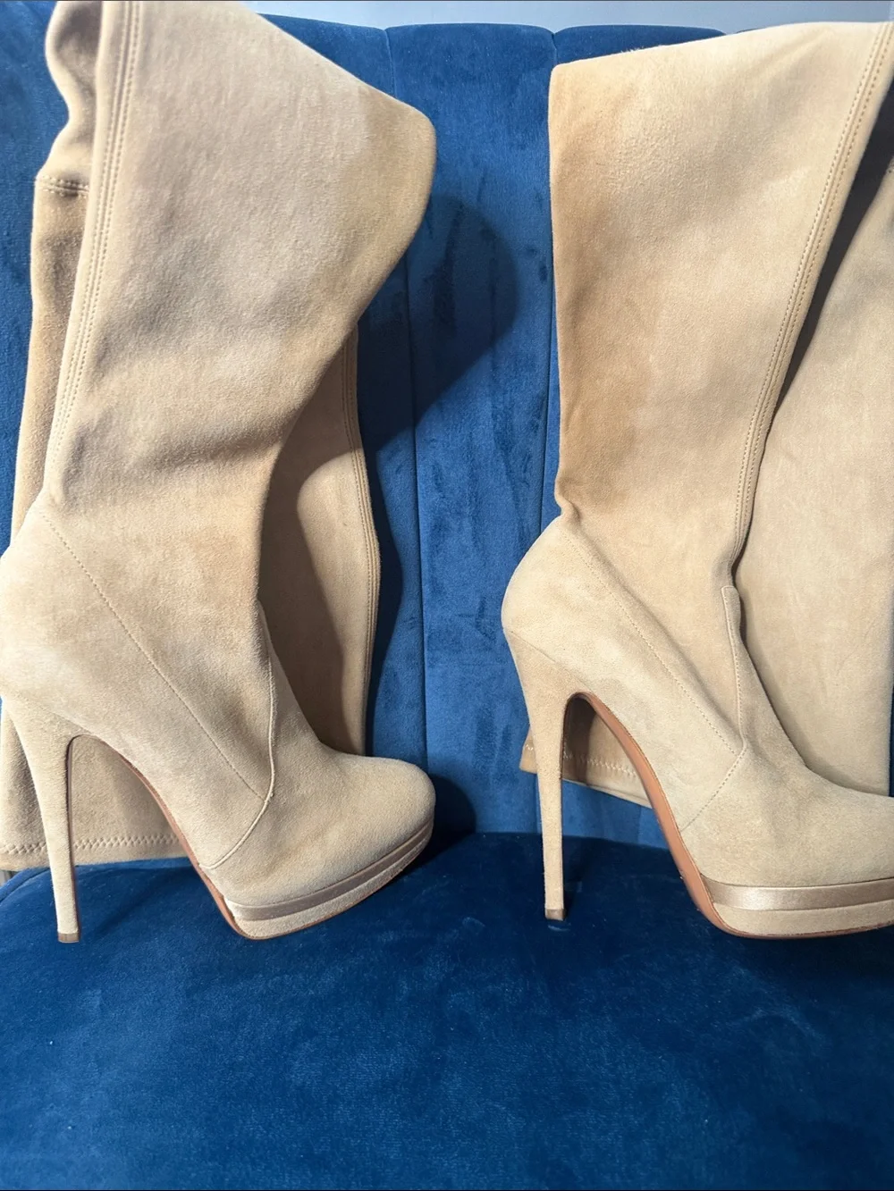 Casadei Women’s Over-The-Knee Platform Stiletto Boots - Tan Suede